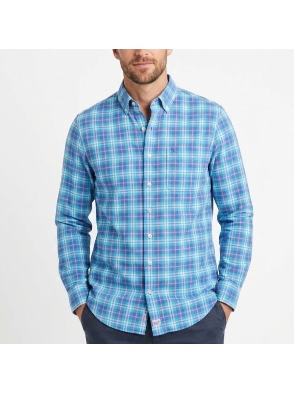 Vineyard Vines Mens Size S Blue Green Plaid Button Down Slim Fit Murray Shirt